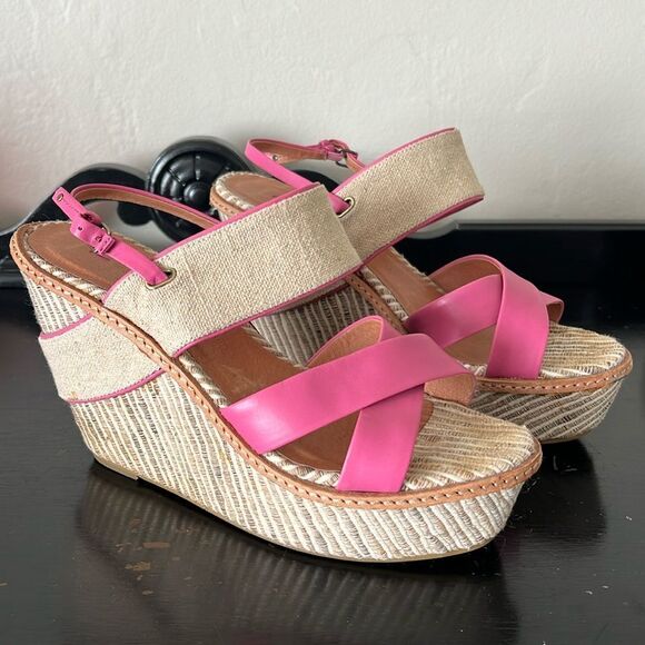 Anthropologie Platform Sandals Schuler & Sons Women’s Size 10 Wedge  Pink/Beige - Picture 6 of 11